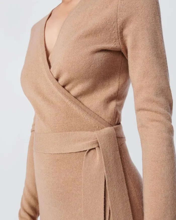 Women Astrid WoolCashmere Wrap Dress Camel DVF Dresses
