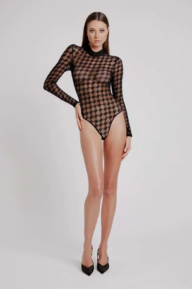 Women Bardot Bodysuits Adoni Mesh Bodysuit In Black Black