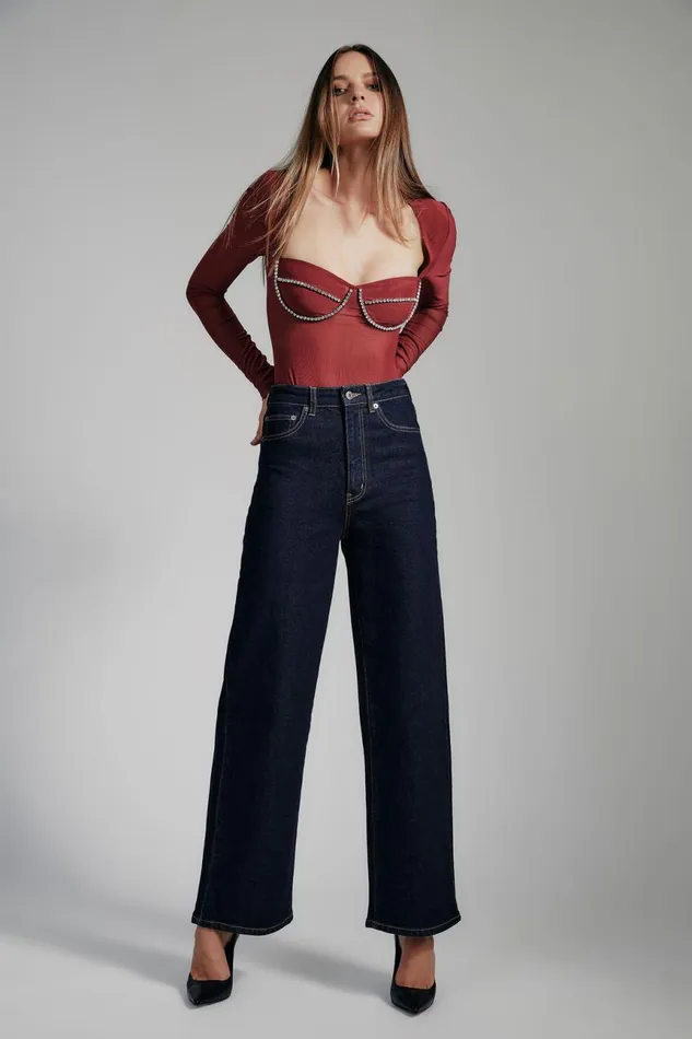 Women Bardot Bodysuits Carter Diamante Bodysuit In Burgundy Burgundy