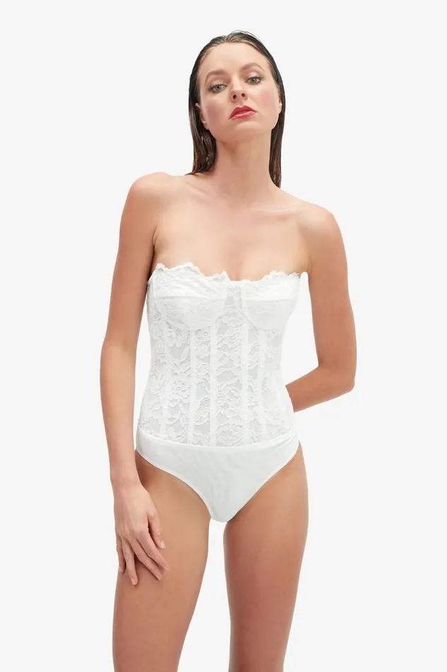 Women Bardot Bodysuits Oskar Bodysuit In Orchid White Orchid White