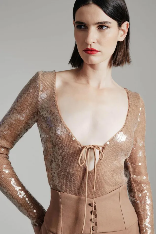 Women Bardot Bodysuits Verona Sequin Bodysuit In Nude Nude