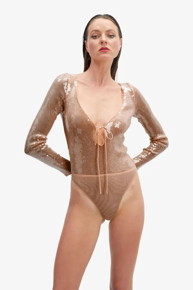 Women Bardot Bodysuits Verona Sequin Bodysuit In Nude Nude Women Bardot Bodysuits Verona Sequin Bodysuit In Nude Nude