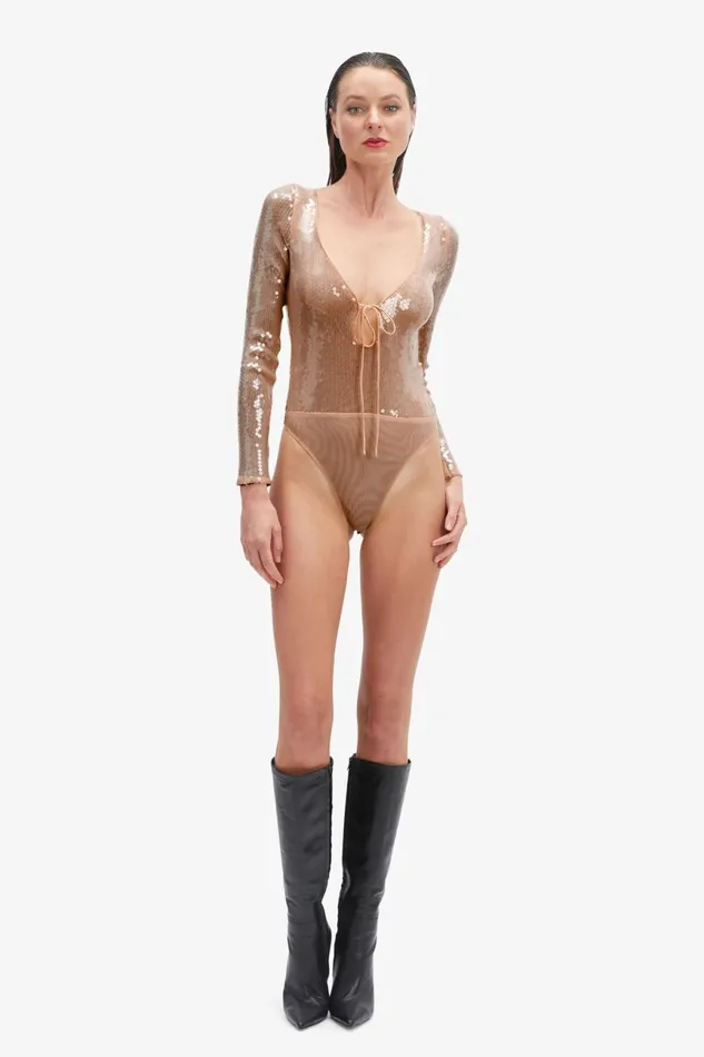 Women Bardot Bodysuits Verona Sequin Bodysuit In Nude Nude Women Bardot Bodysuits Verona Sequin Bodysuit In Nude Nude