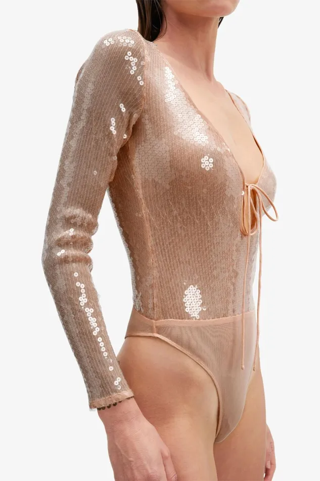 Women Bardot Bodysuits Verona Sequin Bodysuit In Nude Nude Women Bardot Bodysuits Verona Sequin Bodysuit In Nude Nude