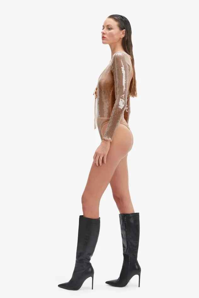Women Bardot Bodysuits Verona Sequin Bodysuit In Nude Nude Women Bardot Bodysuits Verona Sequin Bodysuit In Nude Nude
