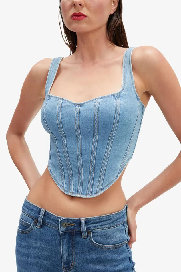 Women Bardot Corsets Denim Corset Bustier In Vintage Vintage Women Bardot Corsets Denim Corset Bustier In Vintage Vintage