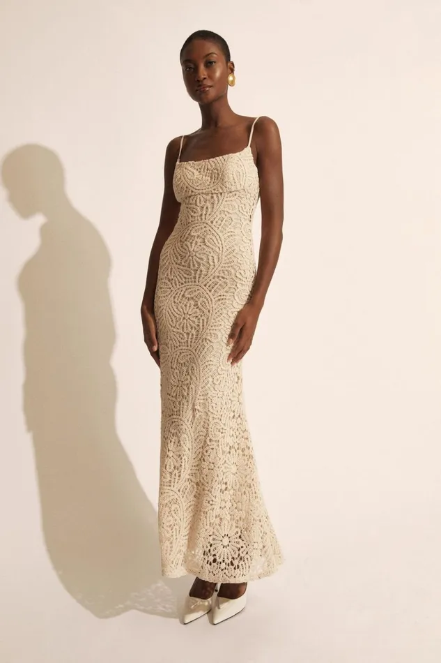 Women Bardot Day To Night Dresses Adoni Crochet Midi Dress In Lght Beige Lght Beige Women Bardot Day To Night Dresses Adoni Crochet Midi Dress In Lght Beige Lght Beige