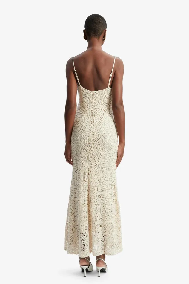 Women Bardot Day To Night Dresses Adoni Crochet Midi Dress In Lght Beige Lght Beige