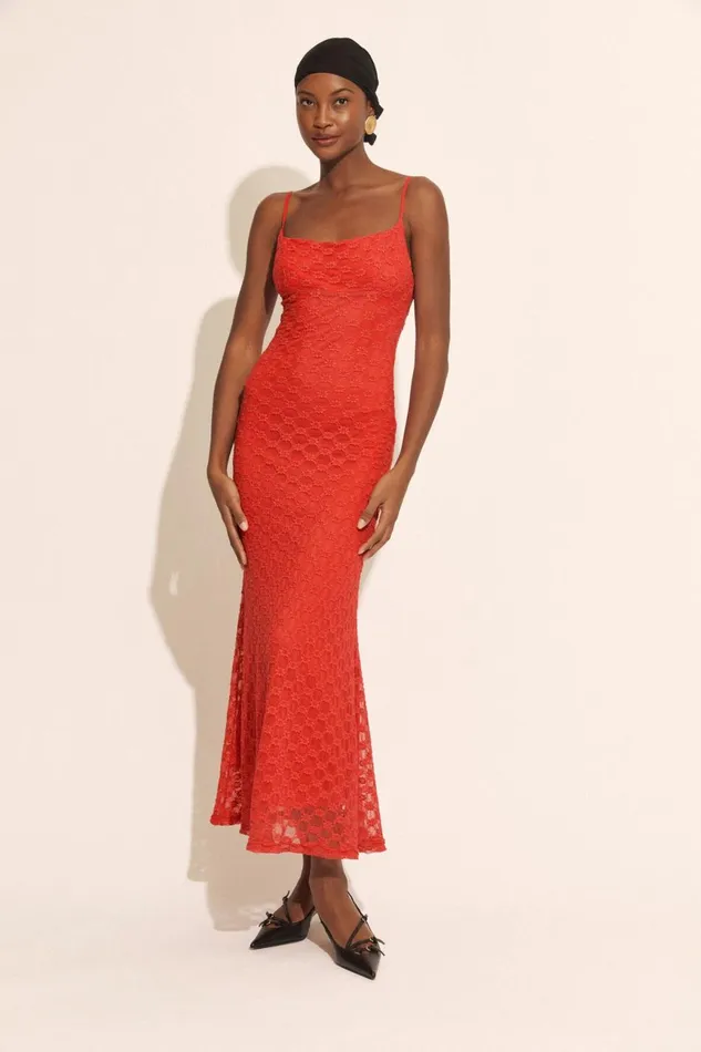 Women Bardot Day To Night Dresses Adoni Mesh Midi Dress In Fire Red Fire Red