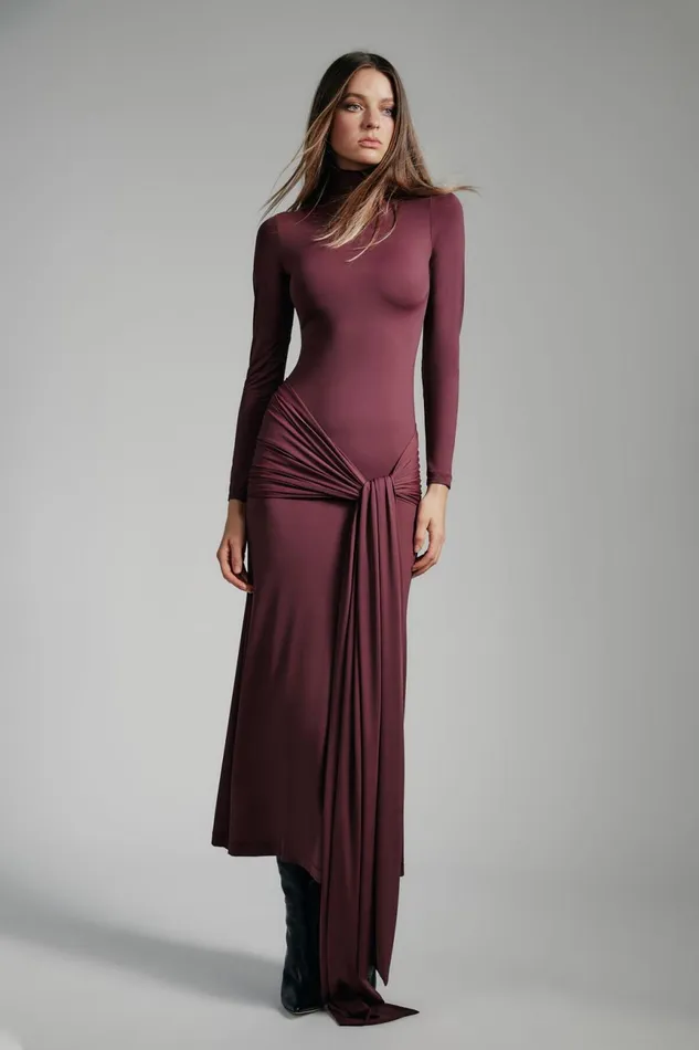 Women Bardot Day To Night Dresses Alix Maxi Tie Front Dress In Deep Plum Deep Plum Women Bardot Day To Night Dresses Alix Maxi Tie Front Dress In Deep Plum Deep Plum
