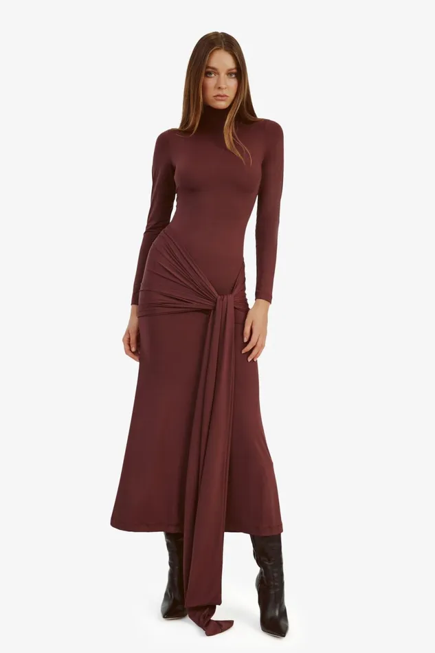 Women Bardot Day To Night Dresses Alix Maxi Tie Front Dress In Deep Plum Deep Plum Women Bardot Day To Night Dresses Alix Maxi Tie Front Dress In Deep Plum Deep Plum