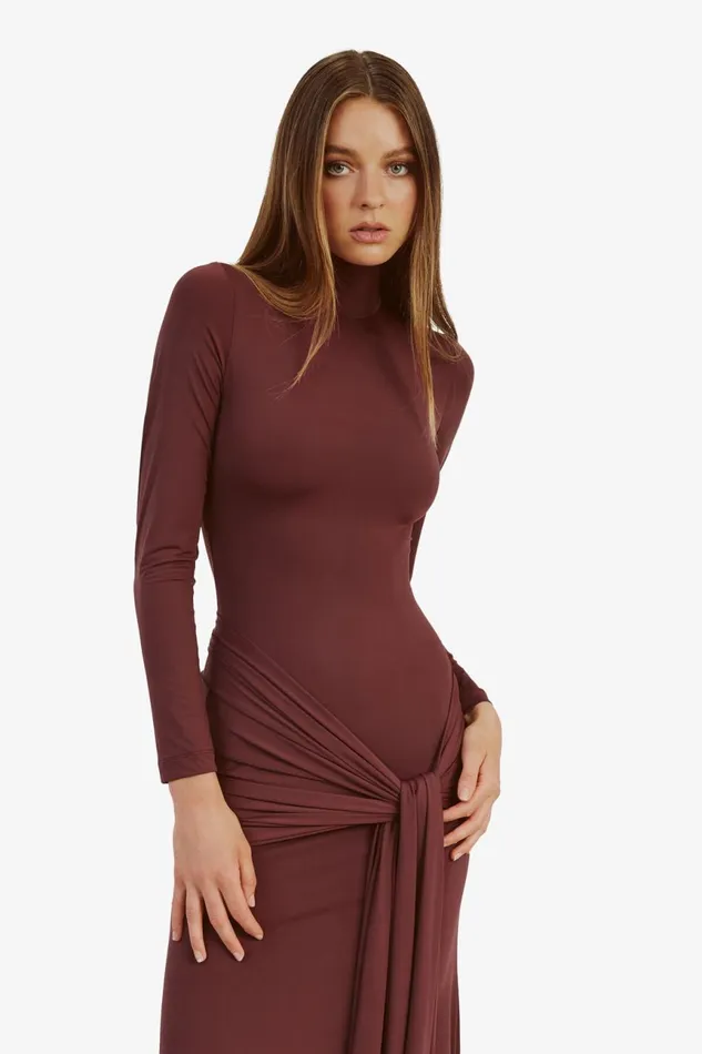 Women Bardot Day To Night Dresses Alix Maxi Tie Front Dress In Deep Plum Deep Plum Women Bardot Day To Night Dresses Alix Maxi Tie Front Dress In Deep Plum Deep Plum