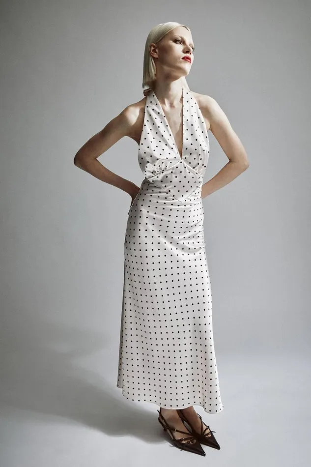 Women Bardot Day To Night Dresses Citron Polka Dot Midi Dress In Ivory Spot Ivory Spot