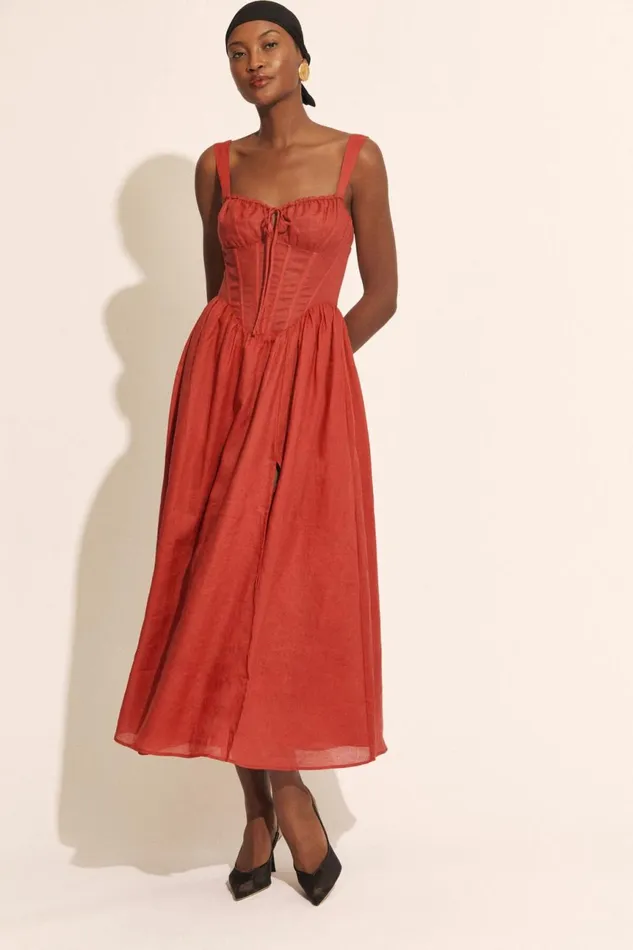 Women Bardot Day To Night Dresses Esra Midi Dress In Fire Red Fire Red