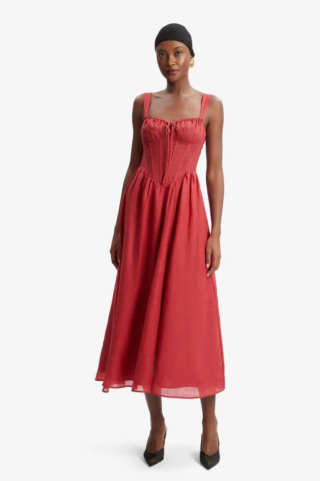 Women Bardot Day To Night Dresses Esra Midi Dress In Fire Red Fire Red Women Bardot Day To Night Dresses Esra Midi Dress In Fire Red Fire Red