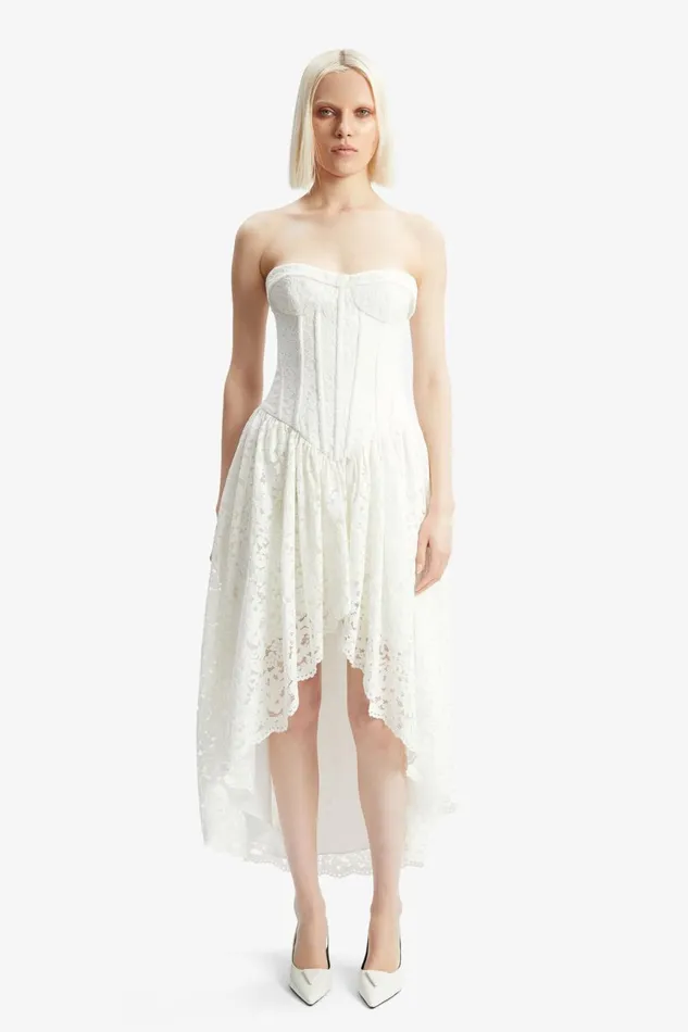 Women Bardot Day To Night Dresses Felicidad Strapless Lace Dress In Orchid White Orchid White Women Bardot Day To Night Dresses Felicidad Strapless Lace Dress In Orchid White Orchid White