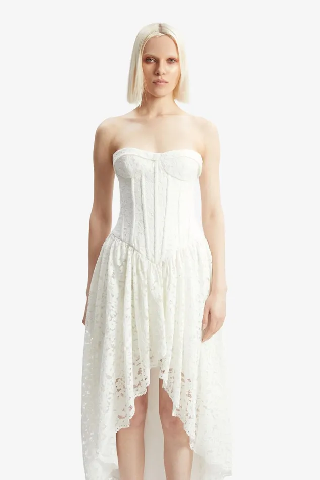 Women Bardot Day To Night Dresses Felicidad Strapless Lace Dress In Orchid White Orchid White Women Bardot Day To Night Dresses Felicidad Strapless Lace Dress In Orchid White Orchid White