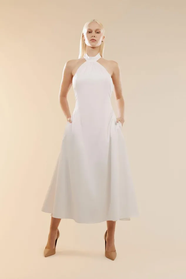 Women Bardot Day To Night Dresses Genevieve Poplin Midi Dress In Orchid White Orchid White Women Bardot Day To Night Dresses Genevieve Poplin Midi Dress In Orchid White Orchid White