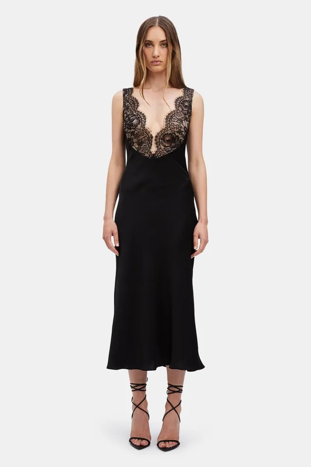 Women Bardot Day To Night Dresses Hayden Lace Slip Dress In Black Black