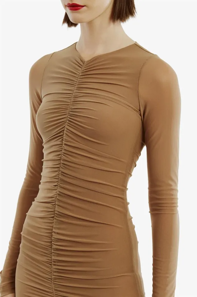 Women Bardot Day To Night Dresses Jaya Mesh Maxi Dress In Tan Tan