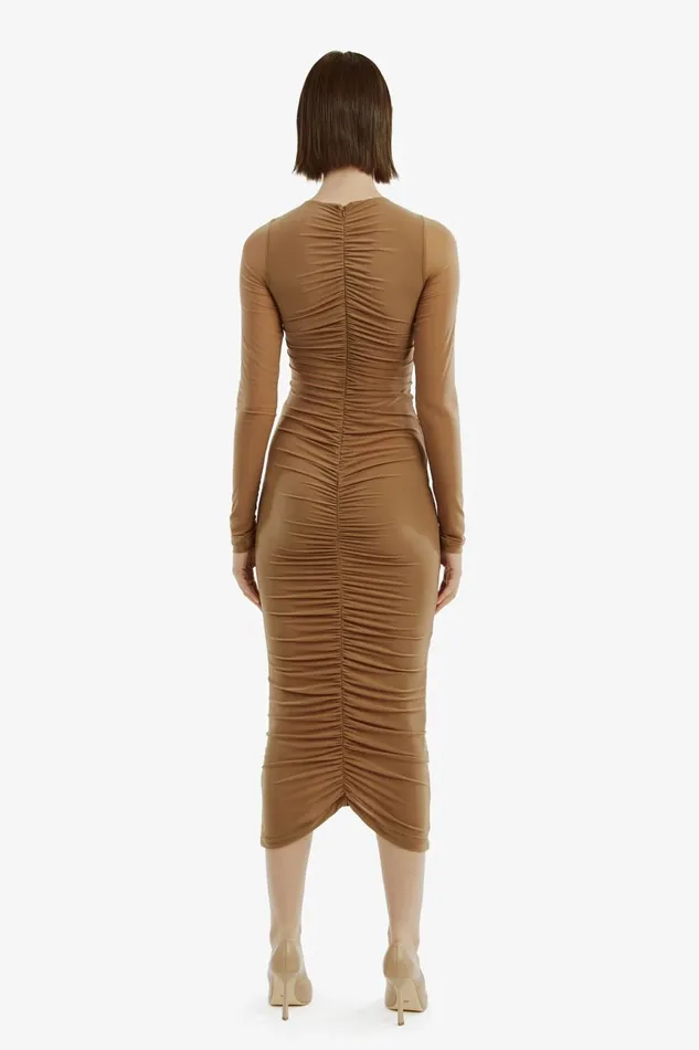 Women Bardot Day To Night Dresses Jaya Mesh Maxi Dress In Tan Tan