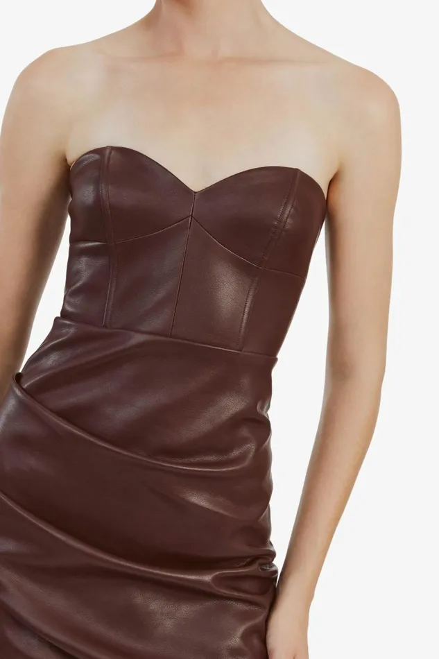 Women Bardot Day To Night Dresses Kai Vegan Leather Midi Dress In Deep Plum Deep Plum