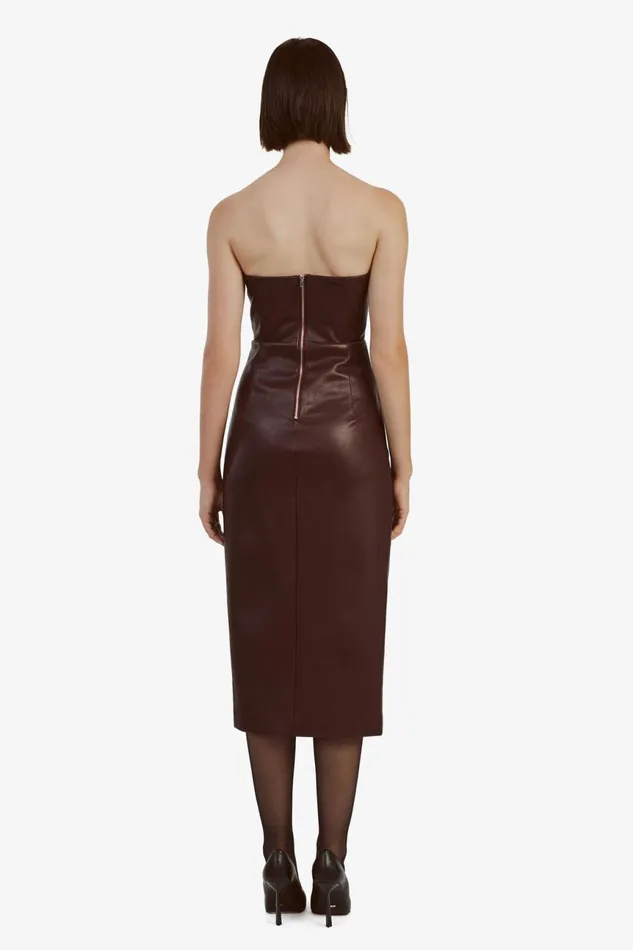 Women Bardot Day To Night Dresses Kai Vegan Leather Midi Dress In Deep Plum Deep Plum