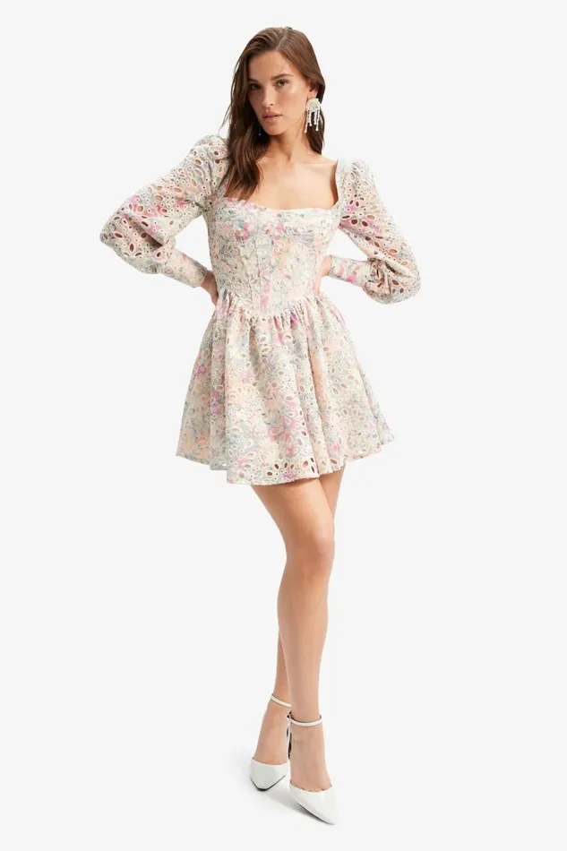 Women Bardot Day To Night Dresses Lila Flounce Broderie Dress In Pastel Floral Pastel Floral Women Bardot Day To Night Dresses Lila Flounce Broderie Dress In Pastel Floral Pastel Floral