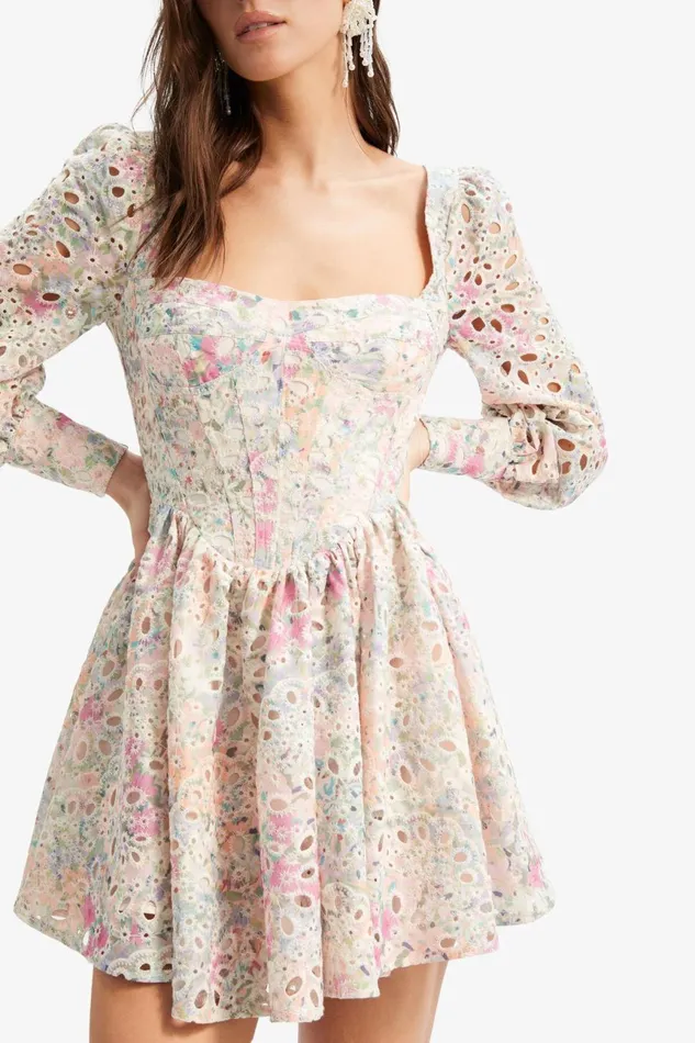 Women Bardot Day To Night Dresses Lila Flounce Broderie Dress In Pastel Floral Pastel Floral Women Bardot Day To Night Dresses Lila Flounce Broderie Dress In Pastel Floral Pastel Floral