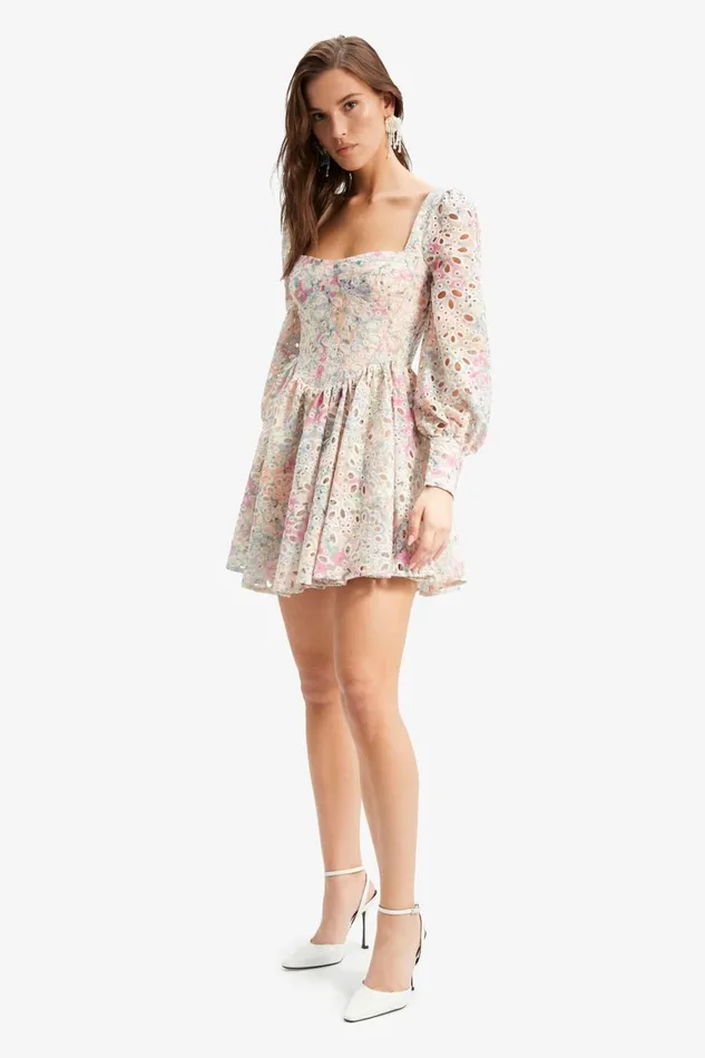 Women Bardot Day To Night Dresses Lila Flounce Broderie Dress In Pastel Floral Pastel Floral Women Bardot Day To Night Dresses Lila Flounce Broderie Dress In Pastel Floral Pastel Floral