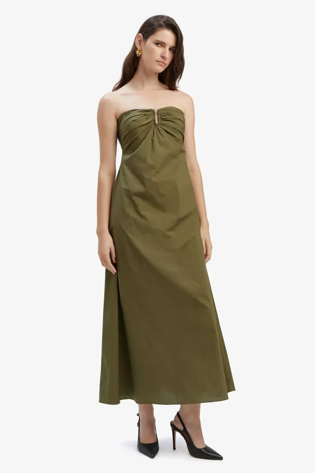 Women Bardot Day To Night Dresses Lora Poplin Maxi Dress In Khaki Khaki Women Bardot Day To Night Dresses Lora Poplin Maxi Dress In Khaki Khaki