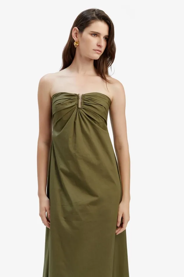 Women Bardot Day To Night Dresses Lora Poplin Maxi Dress In Khaki Khaki Women Bardot Day To Night Dresses Lora Poplin Maxi Dress In Khaki Khaki