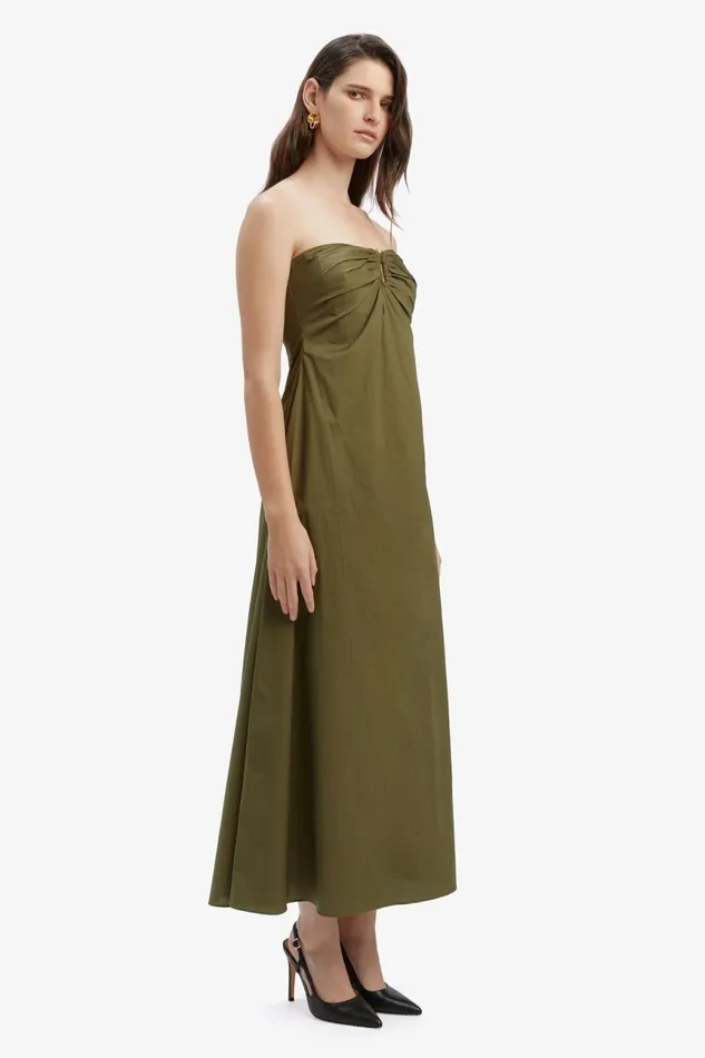 Women Bardot Day To Night Dresses Lora Poplin Maxi Dress In Khaki Khaki Women Bardot Day To Night Dresses Lora Poplin Maxi Dress In Khaki Khaki
