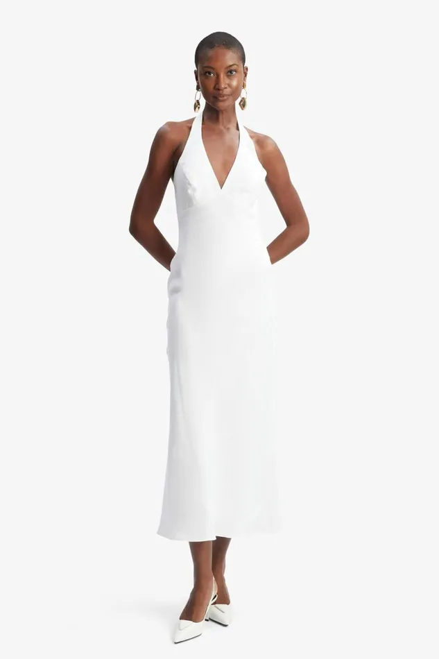 Women Bardot Day To Night Dresses Paola Halter Linen Midi Dress In Orchid White Orchid White Women Bardot Day To Night Dresses Paola Halter Linen Midi Dress In Orchid White Orchid White
