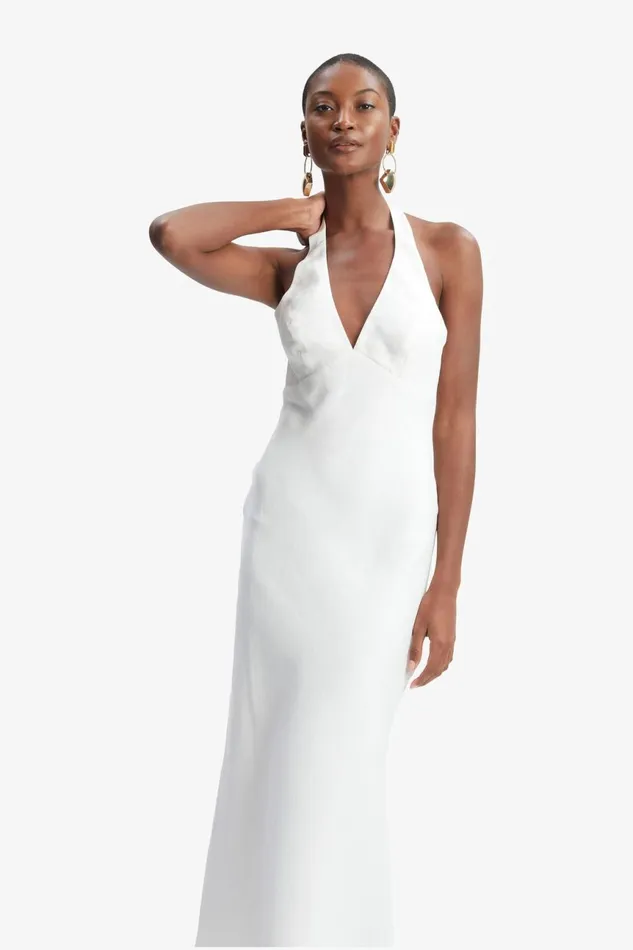 Women Bardot Day To Night Dresses Paola Halter Linen Midi Dress In Orchid White Orchid White Women Bardot Day To Night Dresses Paola Halter Linen Midi Dress In Orchid White Orchid White