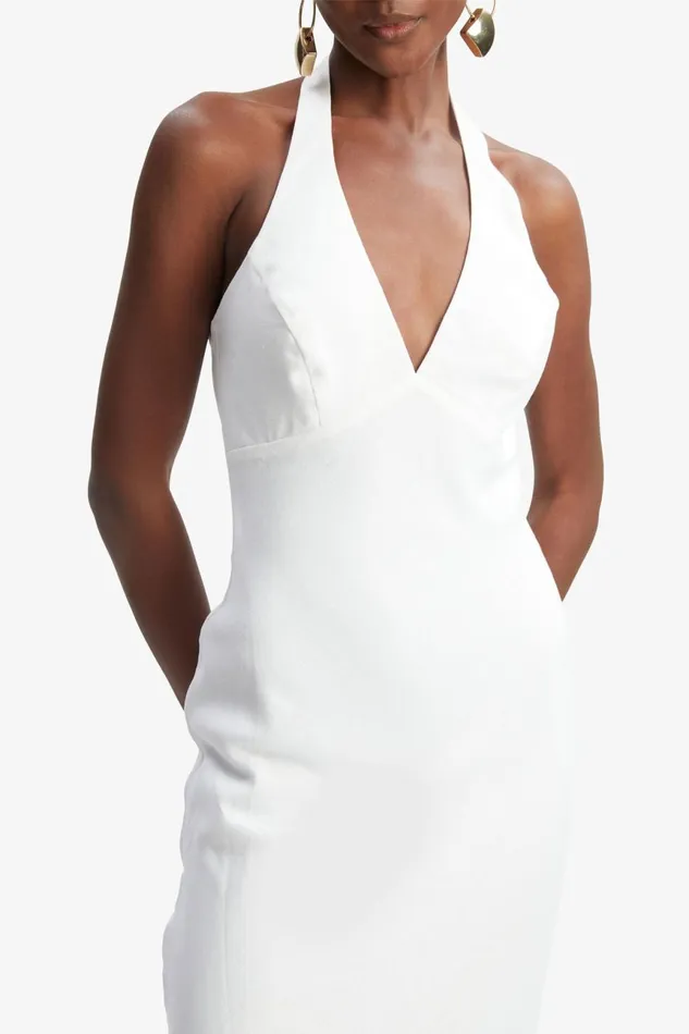 Women Bardot Day To Night Dresses Paola Halter Linen Midi Dress In Orchid White Orchid White Women Bardot Day To Night Dresses Paola Halter Linen Midi Dress In Orchid White Orchid White