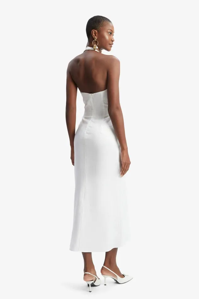 Women Bardot Day To Night Dresses Paola Halter Linen Midi Dress In Orchid White Orchid White Women Bardot Day To Night Dresses Paola Halter Linen Midi Dress In Orchid White Orchid White