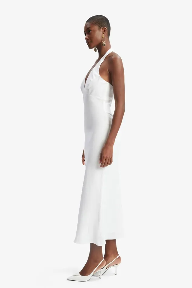 Women Bardot Day To Night Dresses Paola Halter Linen Midi Dress In Orchid White Orchid White Women Bardot Day To Night Dresses Paola Halter Linen Midi Dress In Orchid White Orchid White