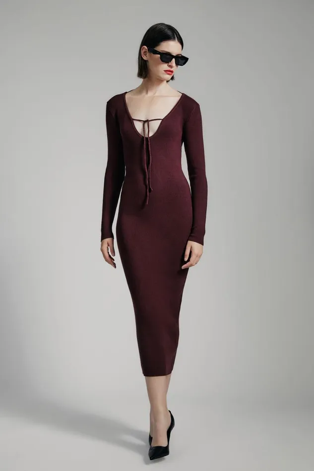 Women Bardot Day To Night Dresses Verona Knit Midi Dress In Burgundy Burgundy Women Bardot Day To Night Dresses Verona Knit Midi Dress In Burgundy Burgundy