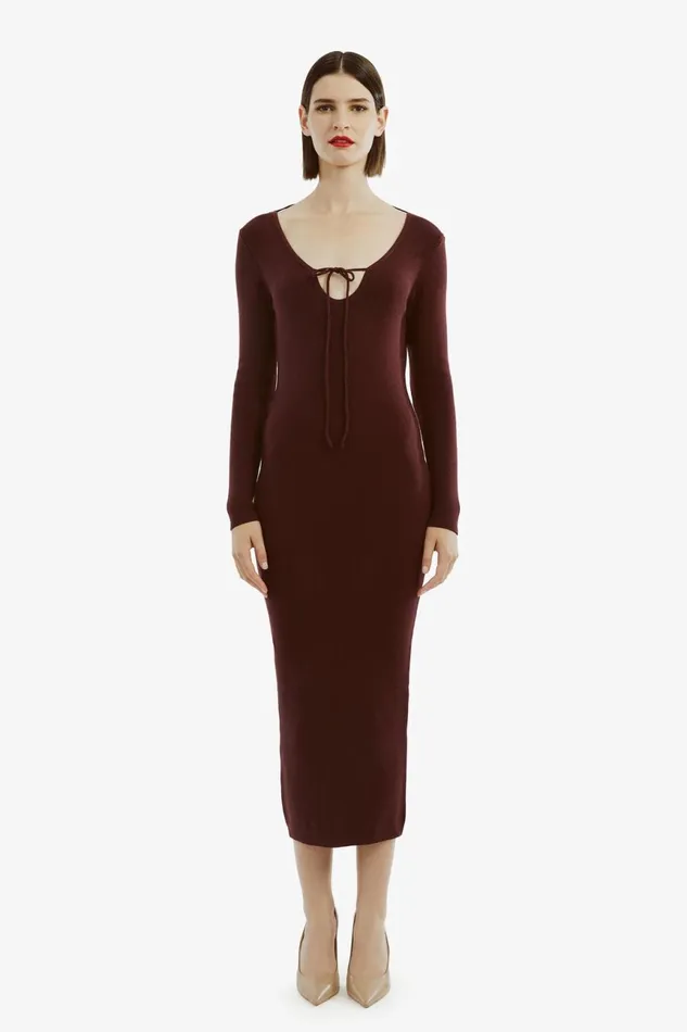 Women Bardot Day To Night Dresses Verona Knit Midi Dress In Burgundy Burgundy Women Bardot Day To Night Dresses Verona Knit Midi Dress In Burgundy Burgundy