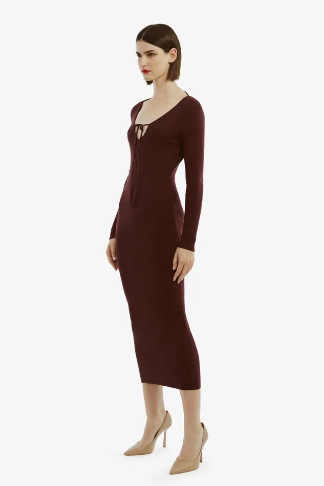 Women Bardot Day To Night Dresses Verona Knit Midi Dress In Burgundy Burgundy Women Bardot Day To Night Dresses Verona Knit Midi Dress In Burgundy Burgundy