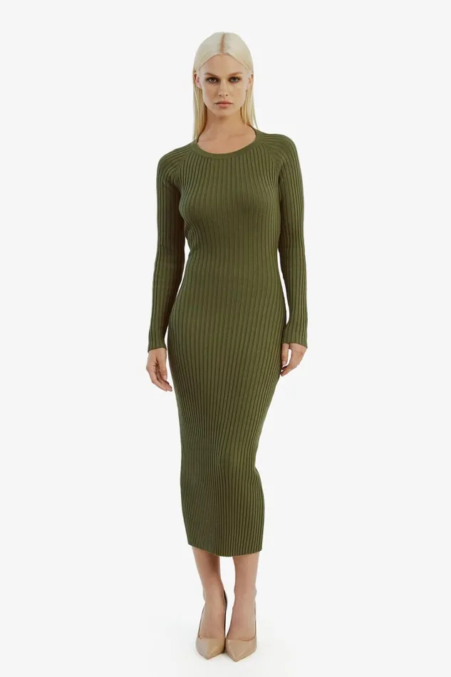 Women Bardot Day To Night Dresses Vigo Midi Knit Dress In Khaki Khaki Women Bardot Day To Night Dresses Vigo Midi Knit Dress In Khaki Khaki