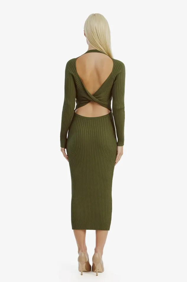 Women Bardot Day To Night Dresses Vigo Midi Knit Dress In Khaki Khaki Women Bardot Day To Night Dresses Vigo Midi Knit Dress In Khaki Khaki