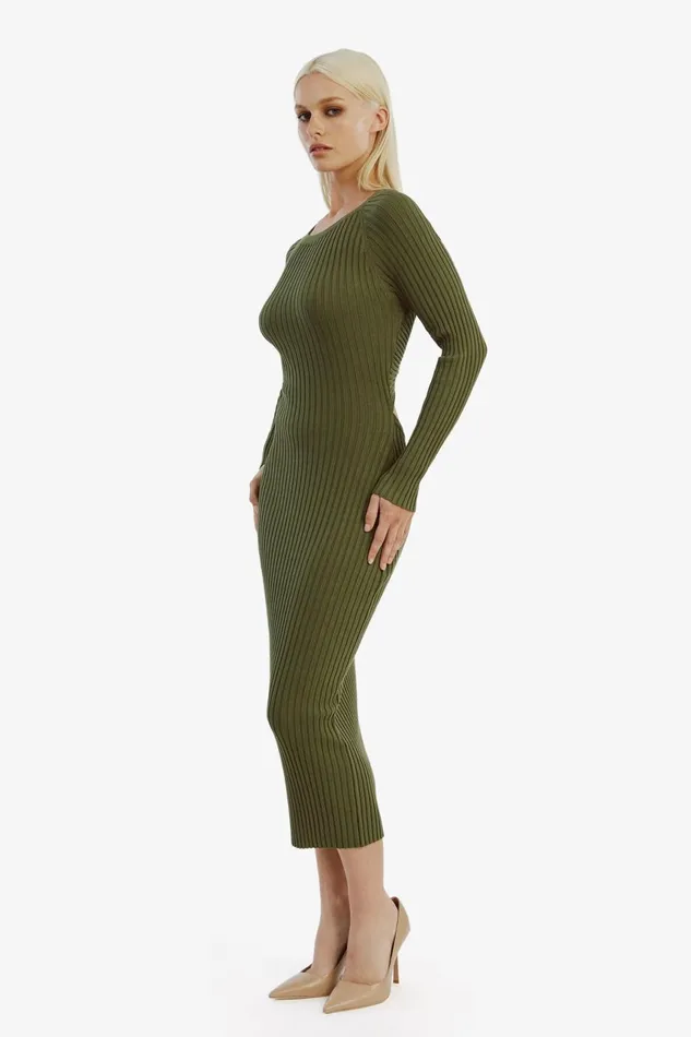 Women Bardot Day To Night Dresses Vigo Midi Knit Dress In Khaki Khaki Women Bardot Day To Night Dresses Vigo Midi Knit Dress In Khaki Khaki
