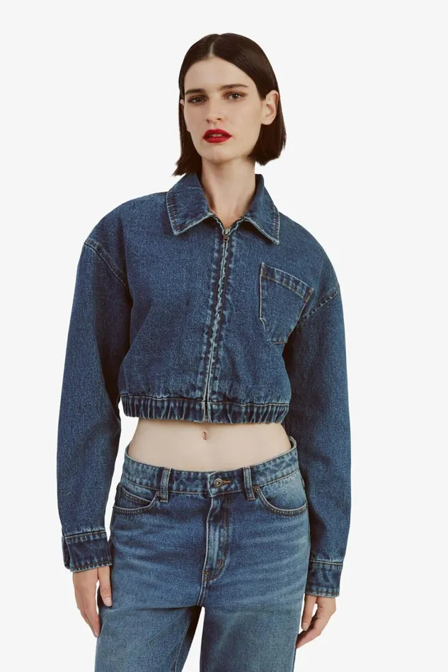 Women Bardot Denim Jackets Cropped Bomber Denim Jacket In Washed Indigo Washed Indigo Women Bardot Denim Jackets Cropped Bomber Denim Jacket In Washed Indigo Washed Indigo