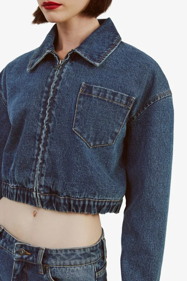 Women Bardot Denim Jackets Cropped Bomber Denim Jacket In Washed Indigo Washed Indigo Women Bardot Denim Jackets Cropped Bomber Denim Jacket In Washed Indigo Washed Indigo