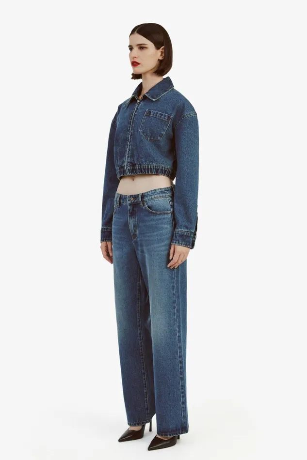 Women Bardot Denim Jackets Cropped Bomber Denim Jacket In Washed Indigo Washed Indigo Women Bardot Denim Jackets Cropped Bomber Denim Jacket In Washed Indigo Washed Indigo