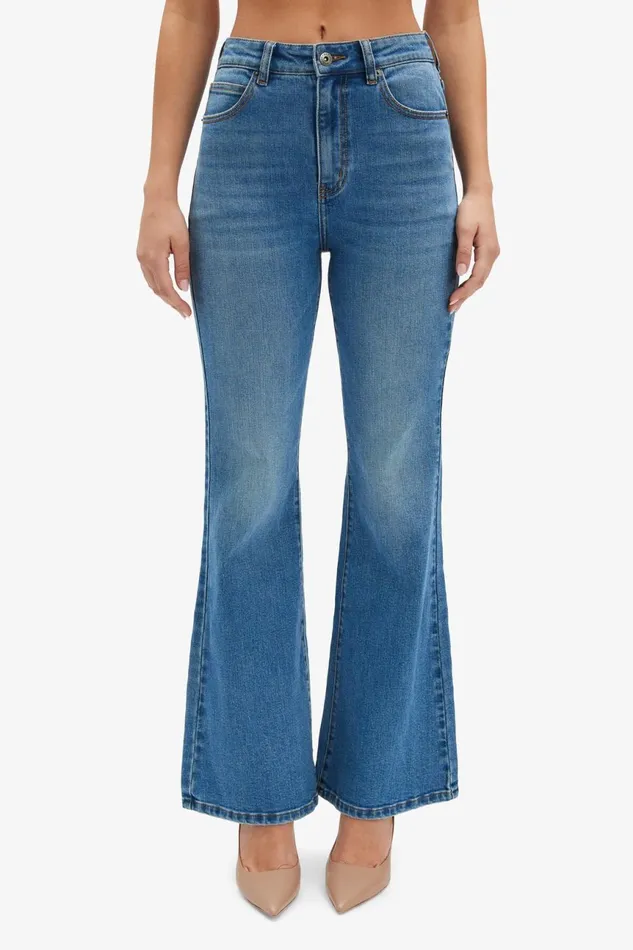 Women Bardot Flare Jean Ashlynn Hi Boot Leg Jeans In Dark Denim Dark Denim