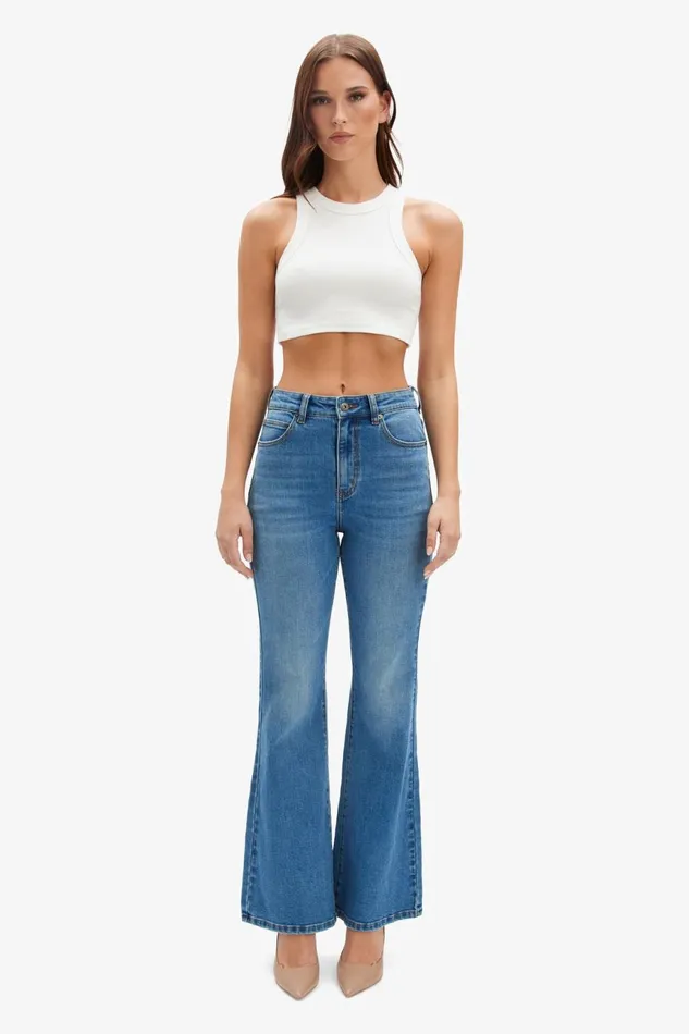 Women Bardot Flare Jean Ashlynn Hi Boot Leg Jeans In Dark Denim Dark Denim
