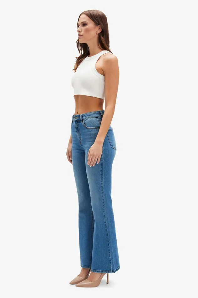 Women Bardot Flare Jean Ashlynn Hi Boot Leg Jeans In Dark Denim Dark Denim